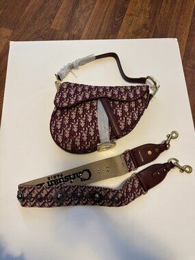 New Designer INSPIRED Saddle Bag Burgundy Gold Crossbody